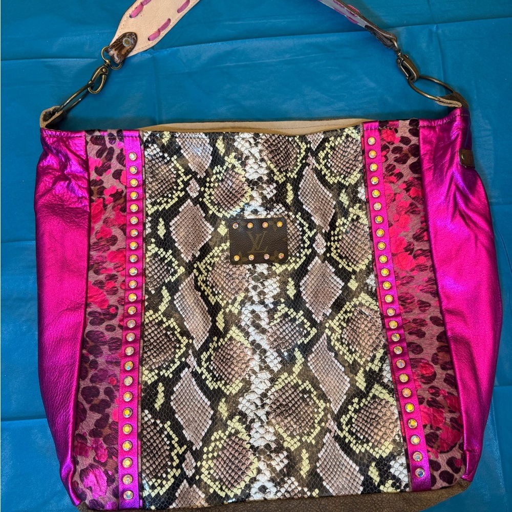 LV Patch- Pink Metallic & Snakeskin Tote Bag